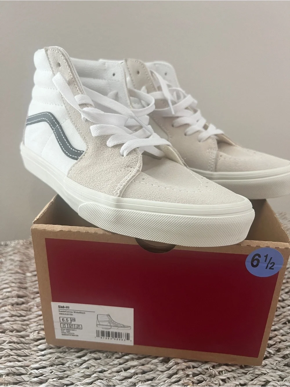 Vans Men’s Sk8-Hi Sneakers in Off-White with Gray Side Stripe